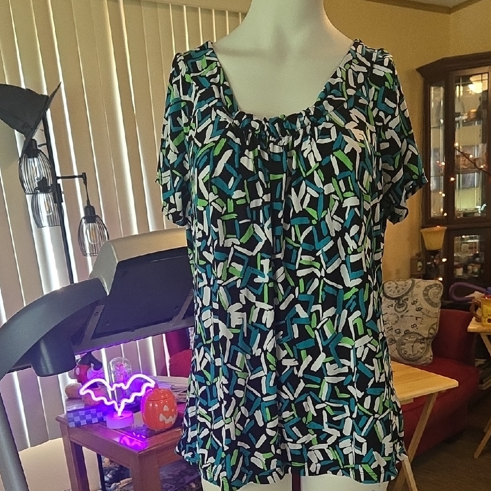 Blue And Green Short Sleeve Top